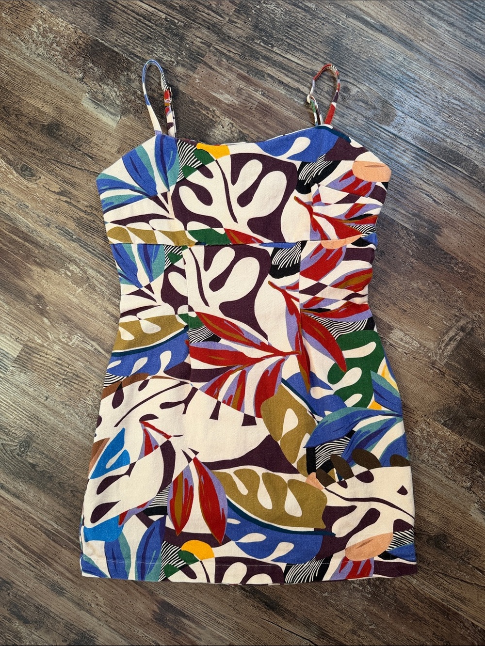 Avec Les Filles Printed Square-Neck Bodycon Mini Dress Boho Cream Size 8